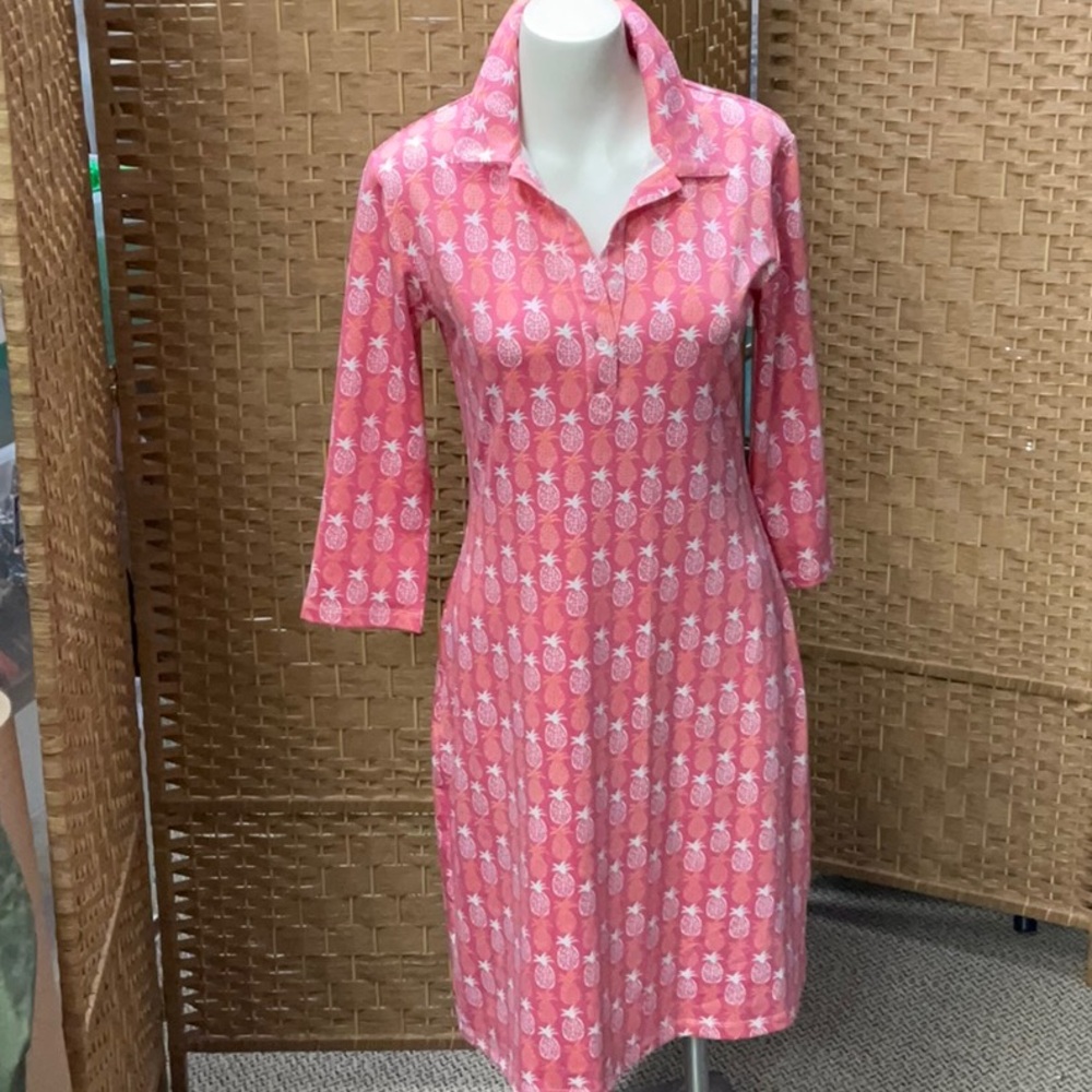 Pink Pineapple Print Shirt Dress